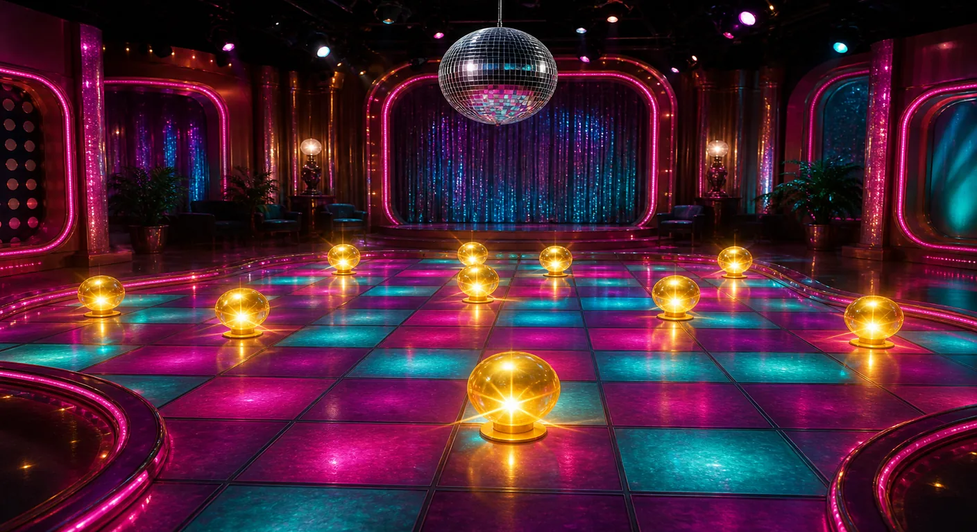 Disco floor with gold light orbs